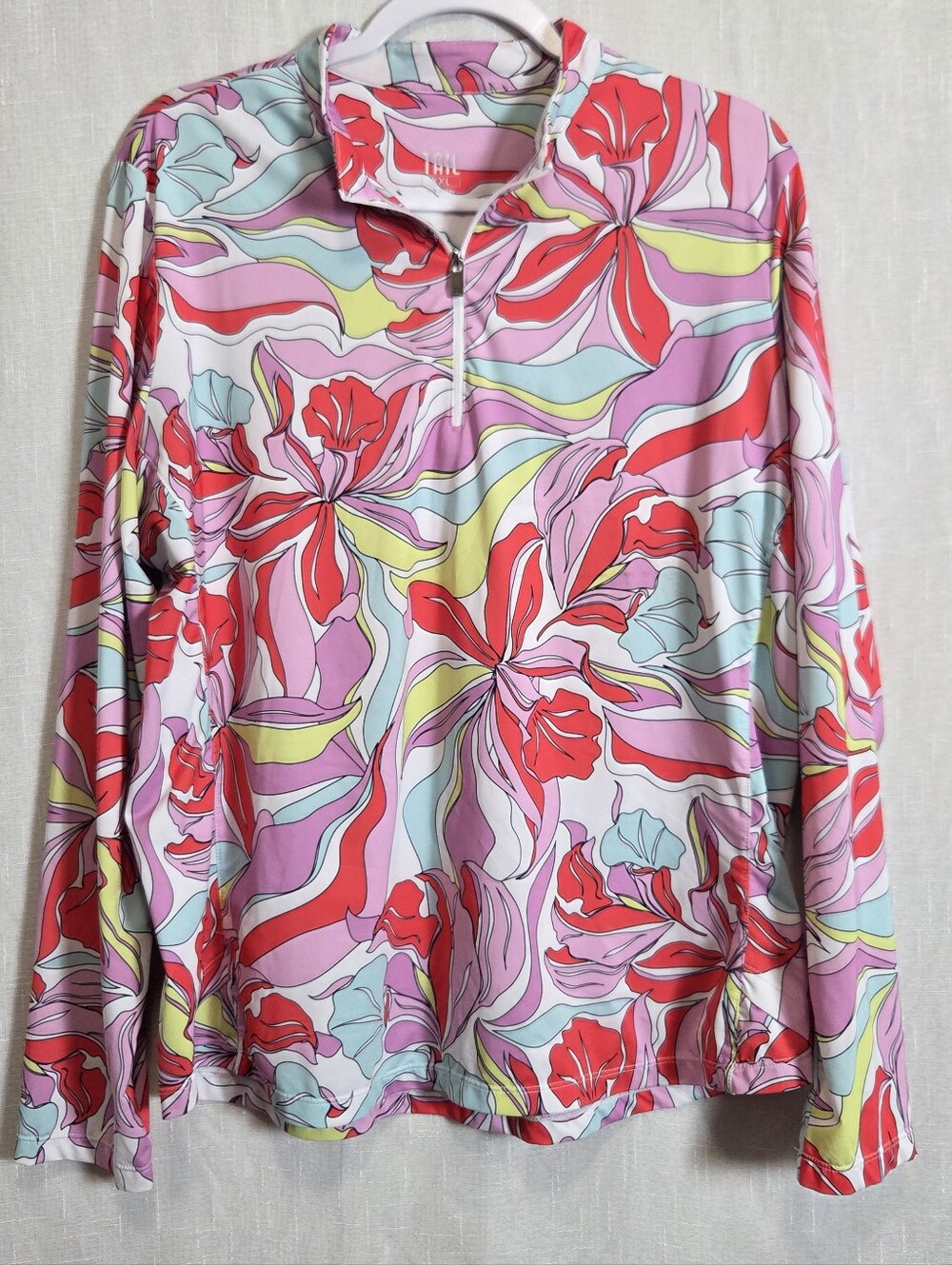 Tail Activewear Floral  Half Zip-Front Long Sleeve Top in Pink